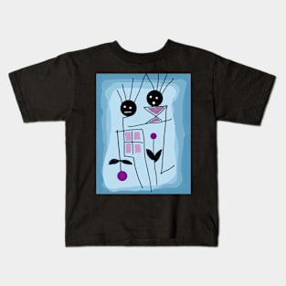 The Kids and 2 Purple Flowers Stick Figure Kids T-Shirt